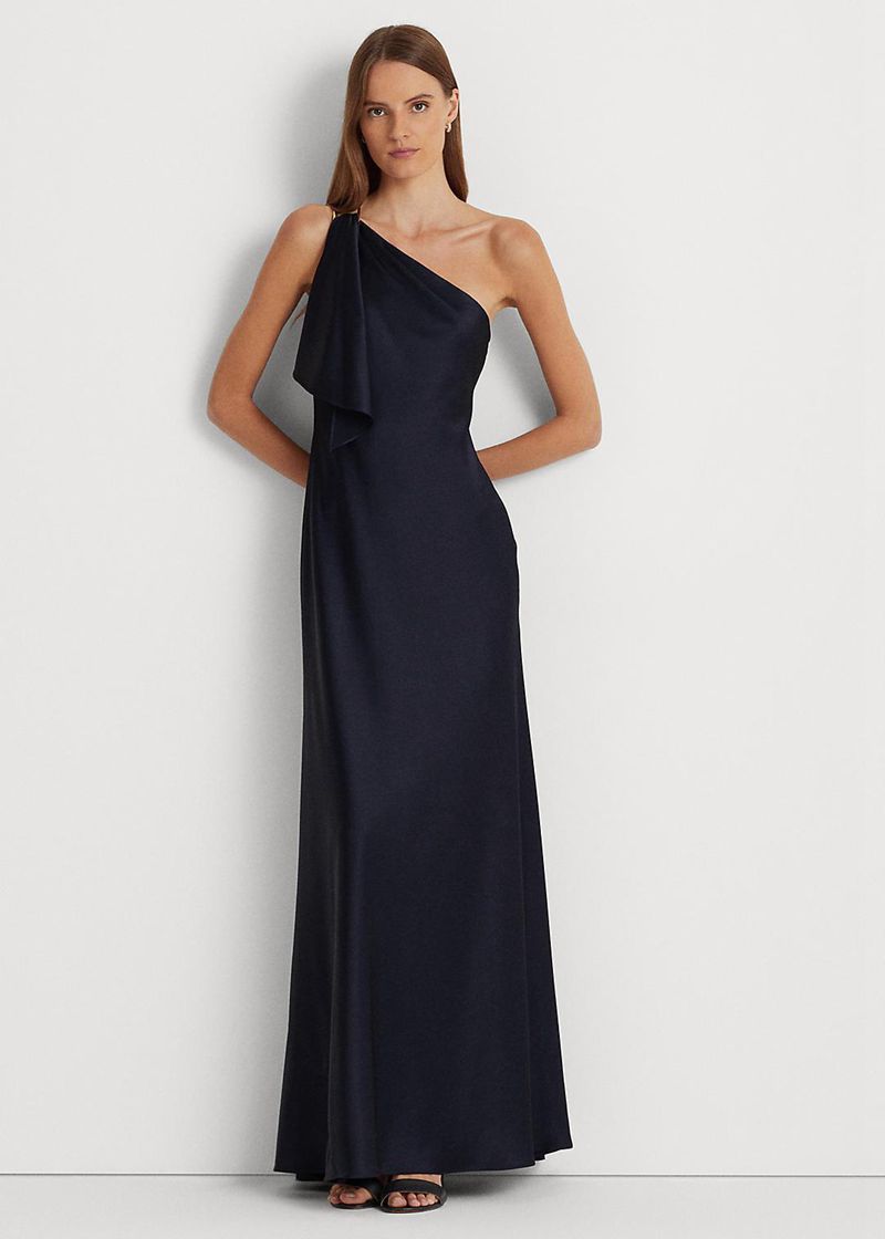 Sukienka Lauren Damska Granatowe Satin Charmeuse One-Shoulder Gown 602938-HIZ